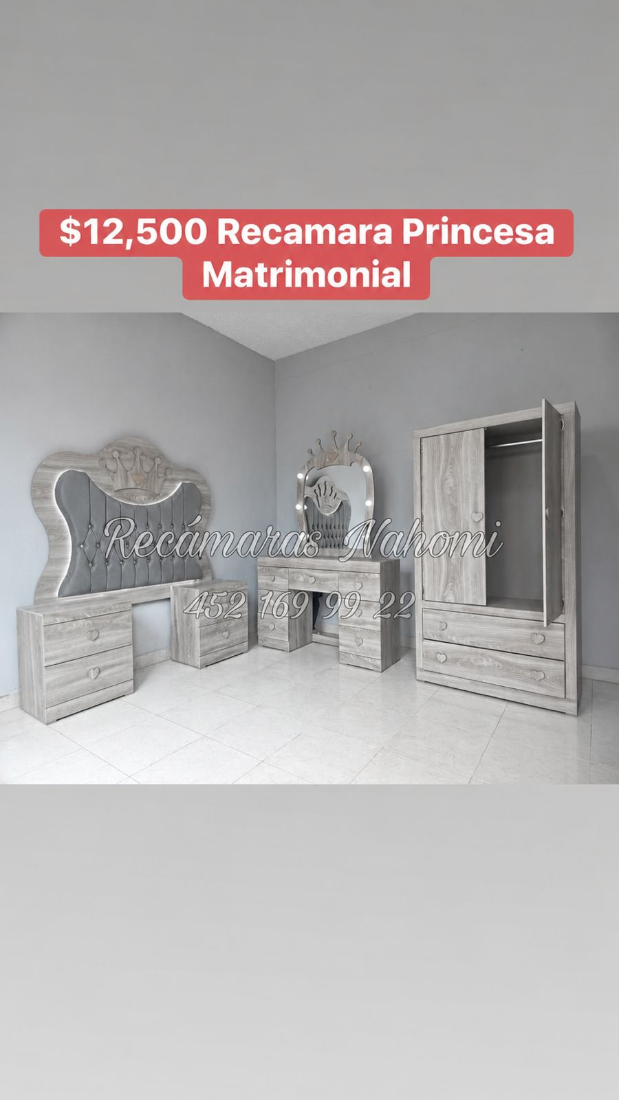 Recámara Princesa Matrimonial Gris