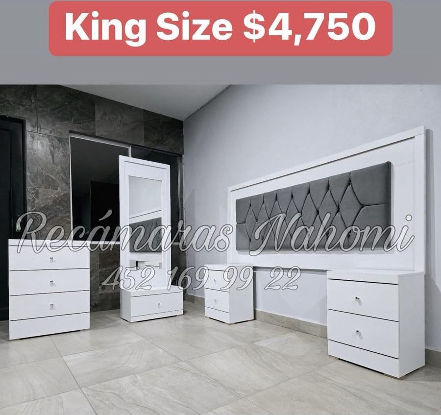 Recámara King Blanca Capitonada Gris Perla