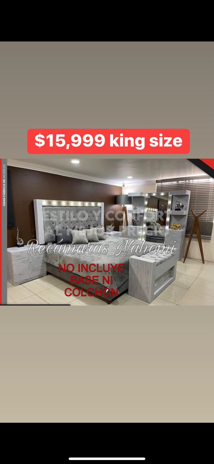 Recámara King Gris Capitonada Premium