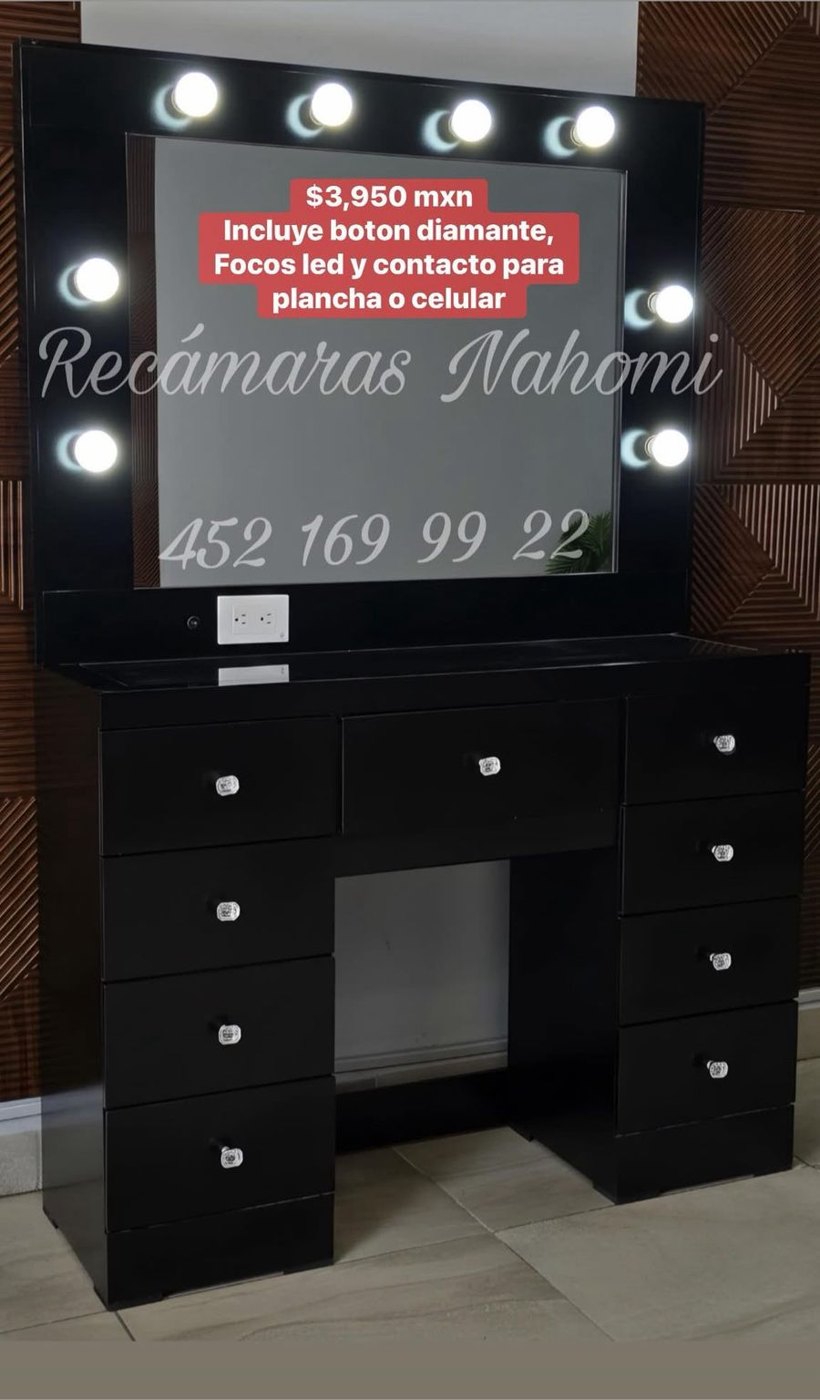 Tocador Negro Hollywood con Contacto