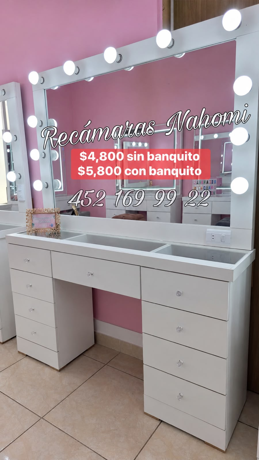 Vanity Blanco Grande Hollywood con Banquito
