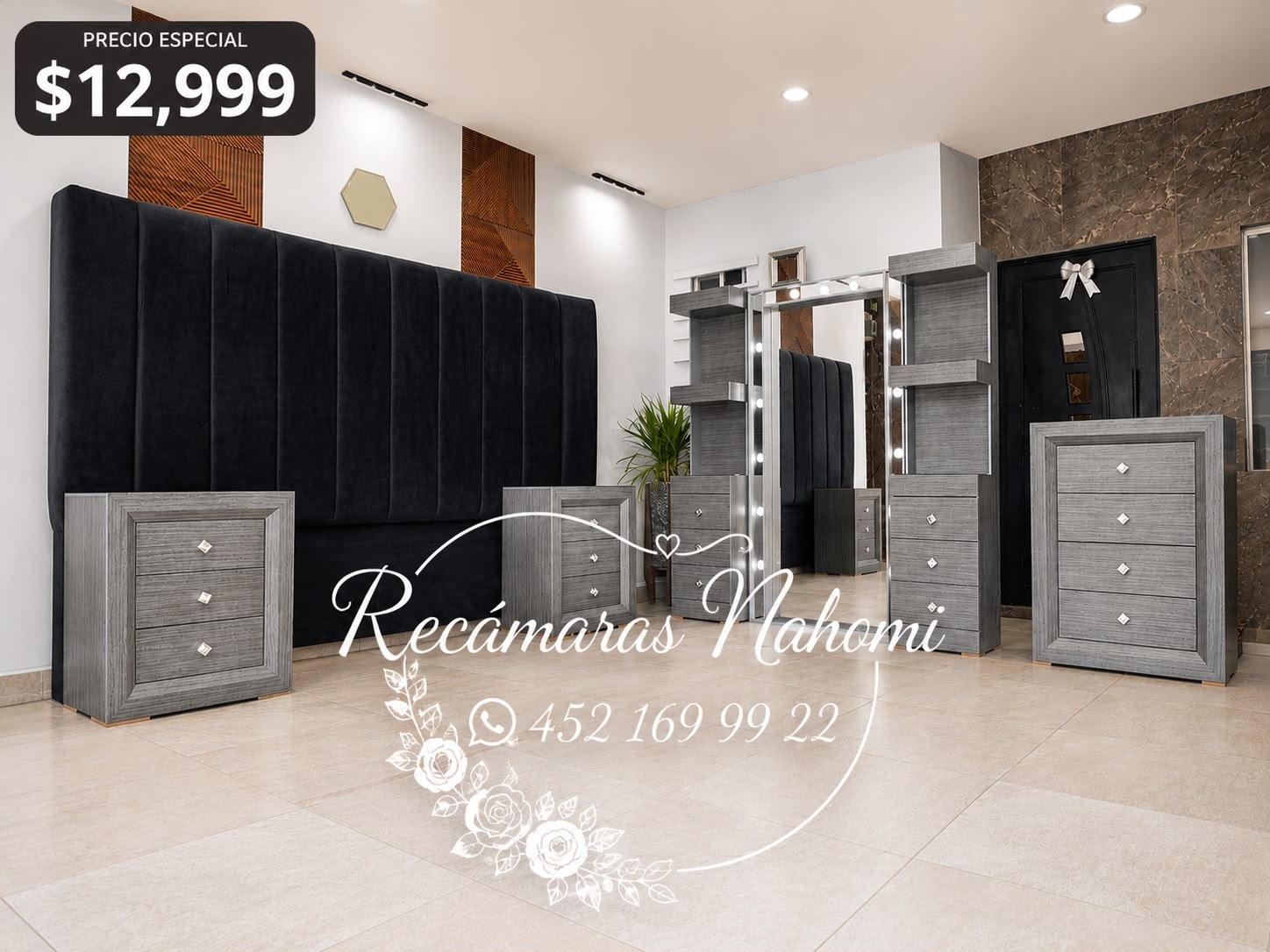 Recámara Itzel King Size Gris con Negro