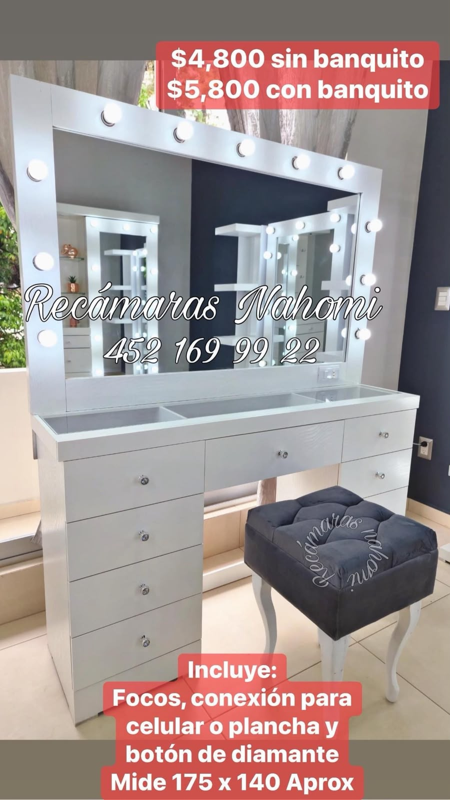 Vanity Blanco 175 x 140 sin Banquito
