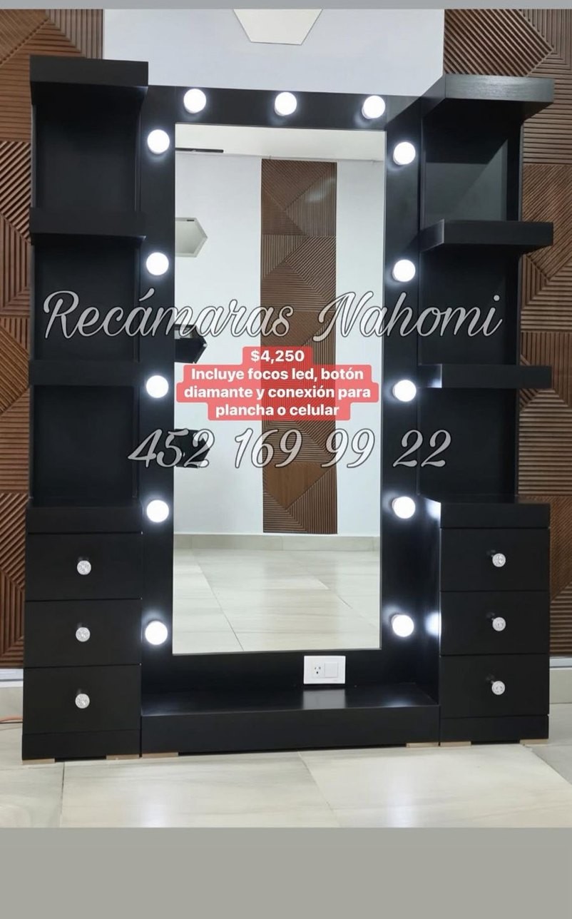 Tocador Negro Espejo de Cuerpo Completo con Torres