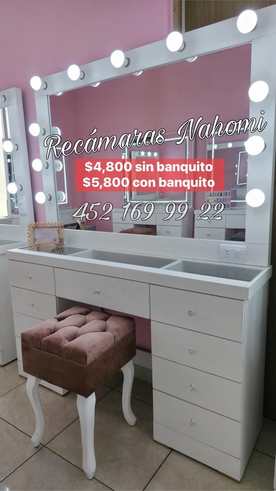 Vanity Blanco Hollywood Amplio sin Banquito