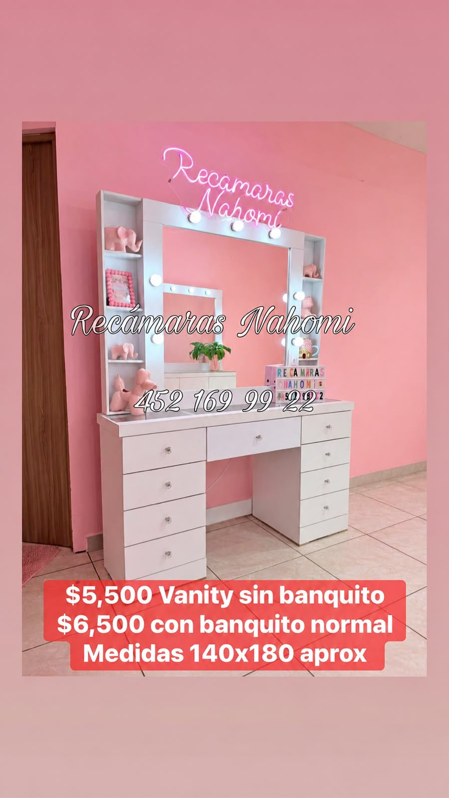 Vanity Blanco con Repisas y Banquito Normal