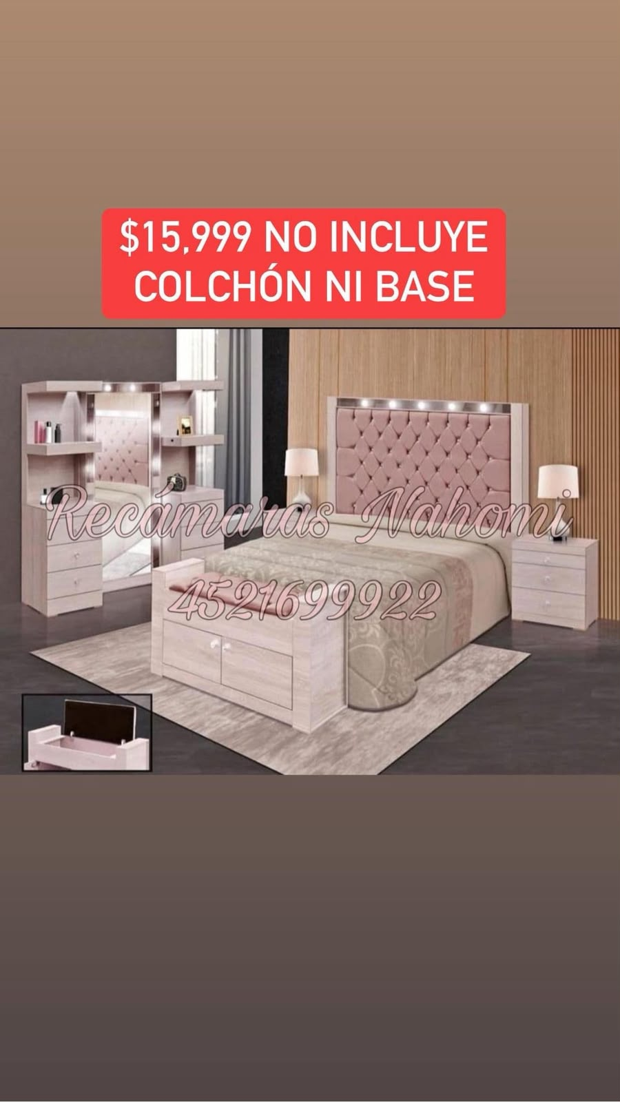 Recámara King Blanca Capitonada Rosa Premium