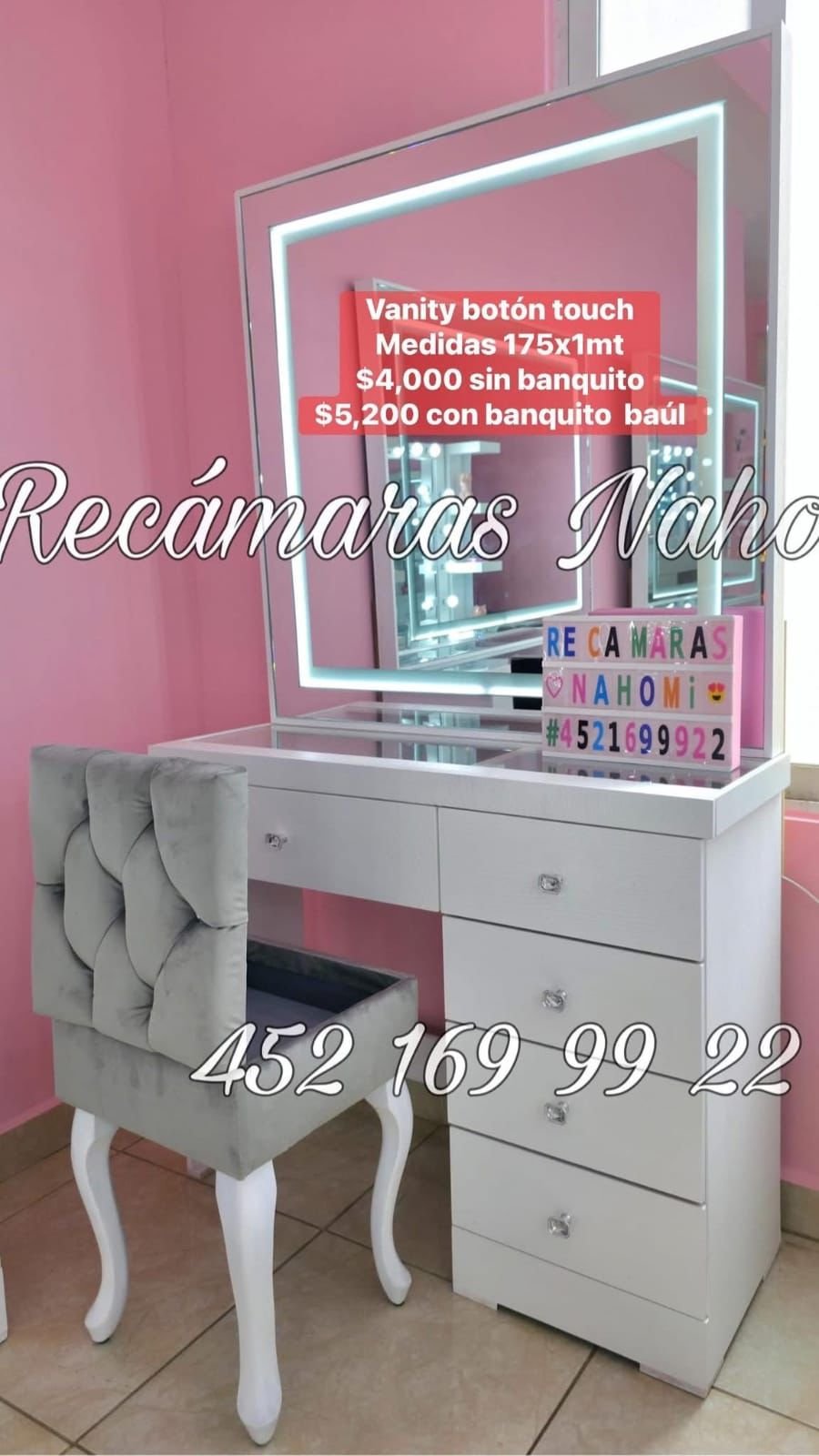Tocador Blanco Vanity Touch 175 x 1 mt