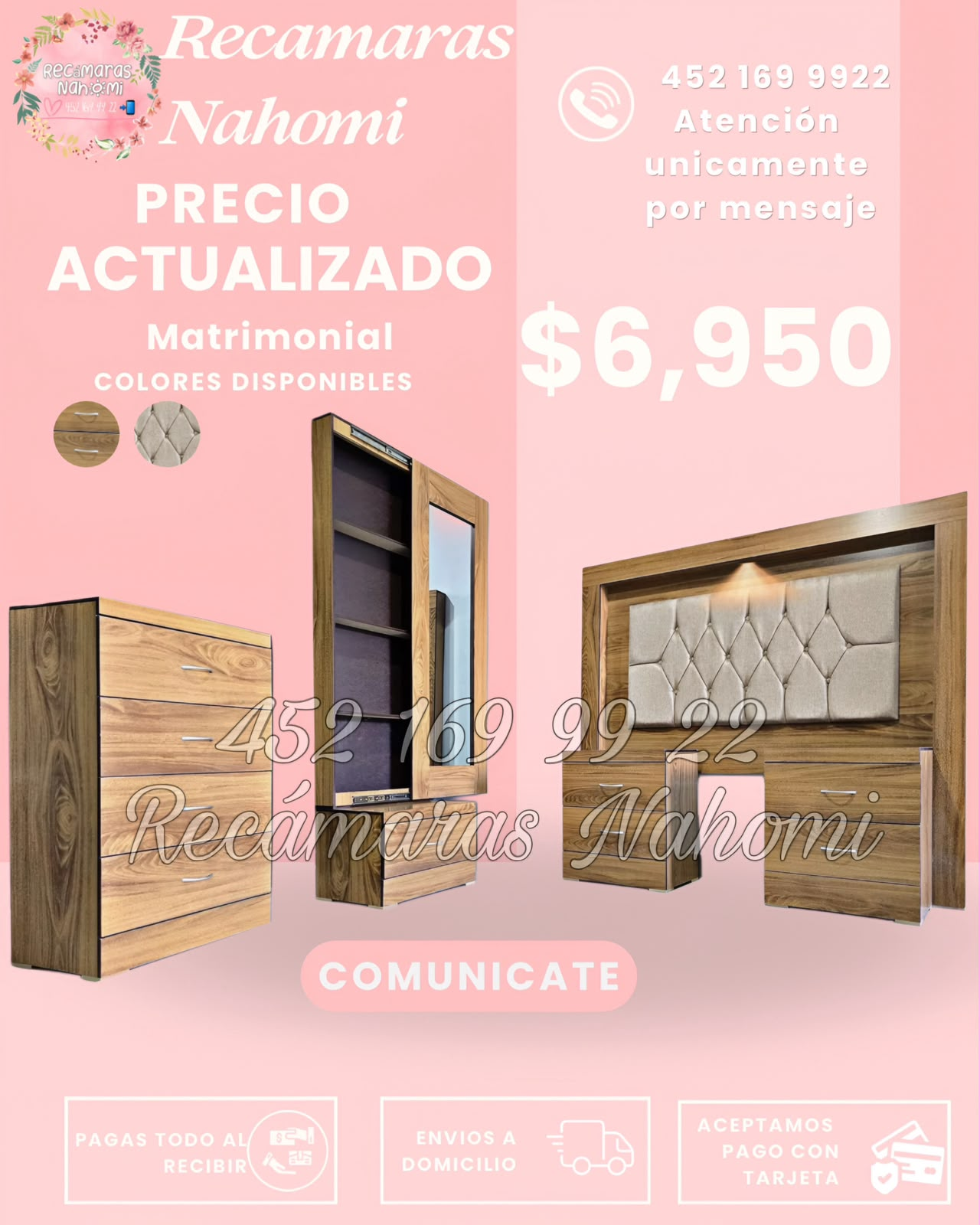 Recámara Matrimonial Madera con Capitonado