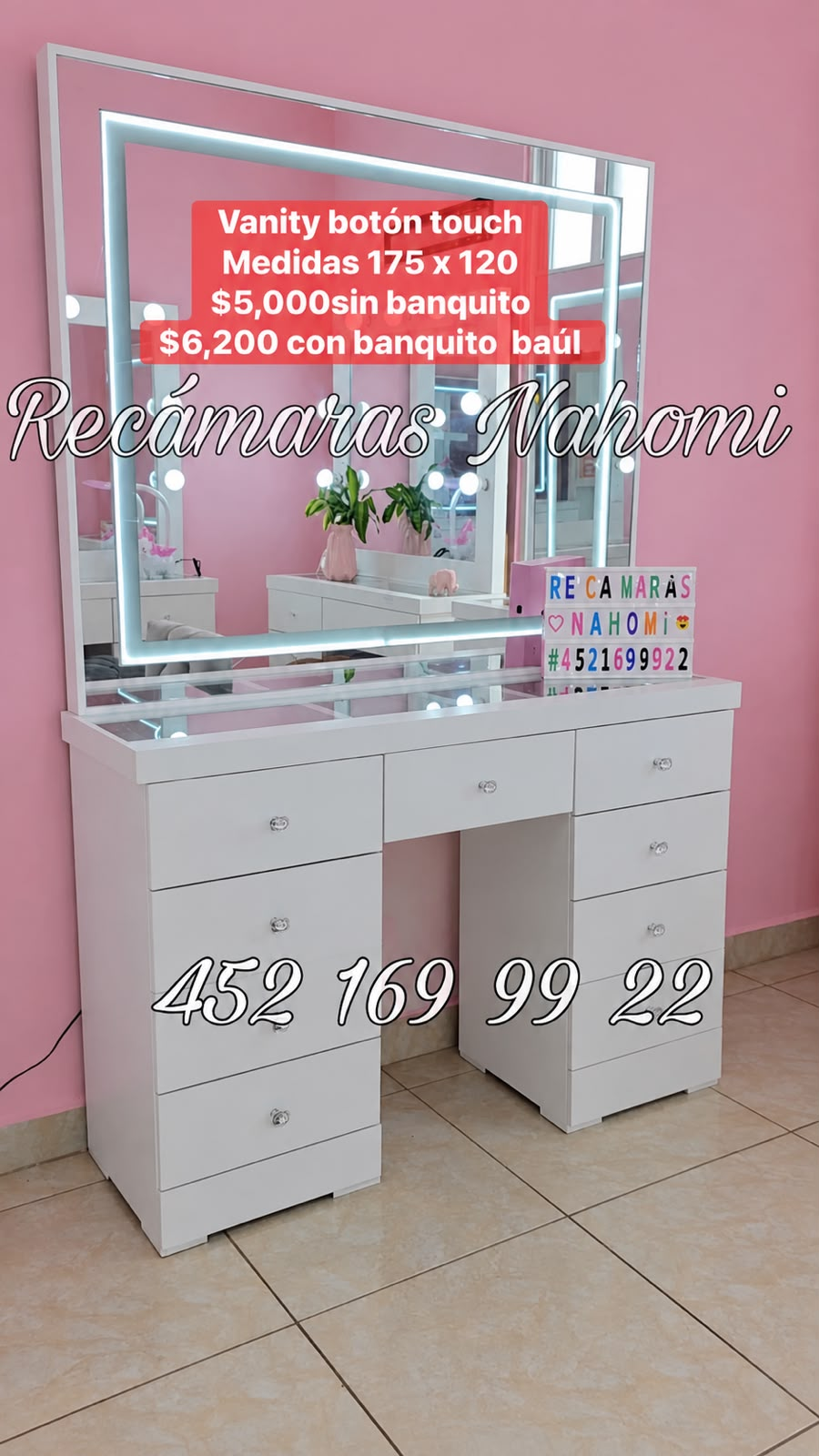 Vanity Botón Touch 175 x 120 sin Banquito