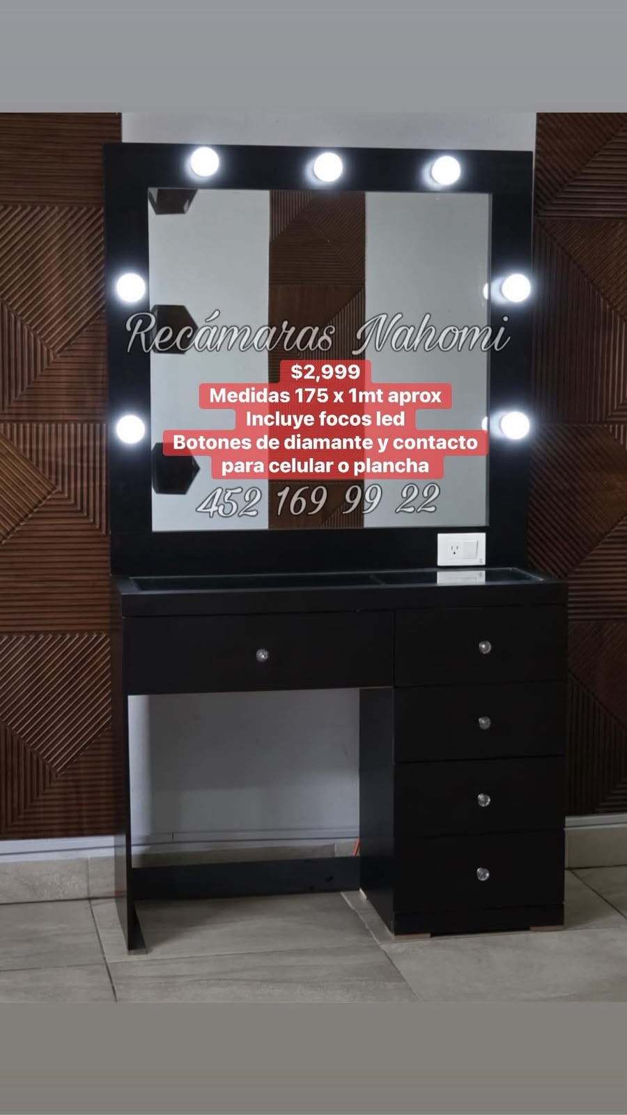 Vanity Negro Hollywood 175 x 1mt
