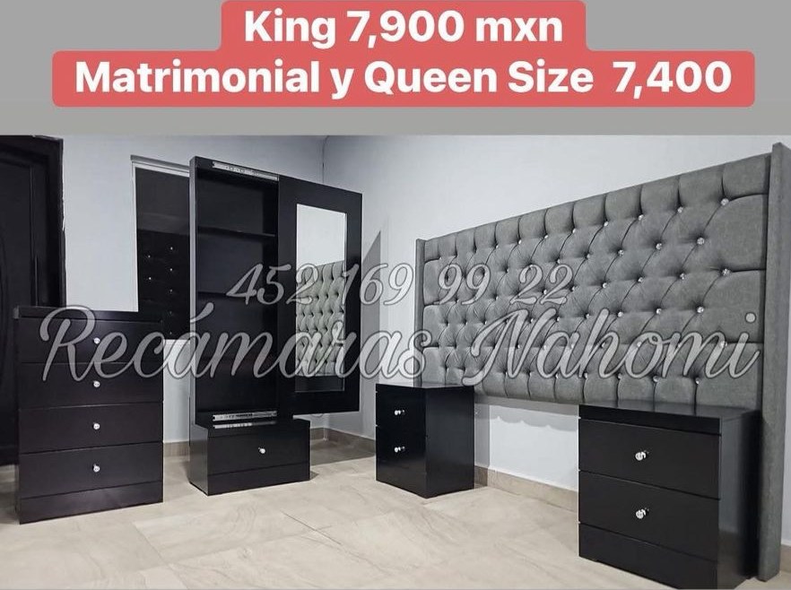 Recámara Capitonada Gris con Muebles Chocolate