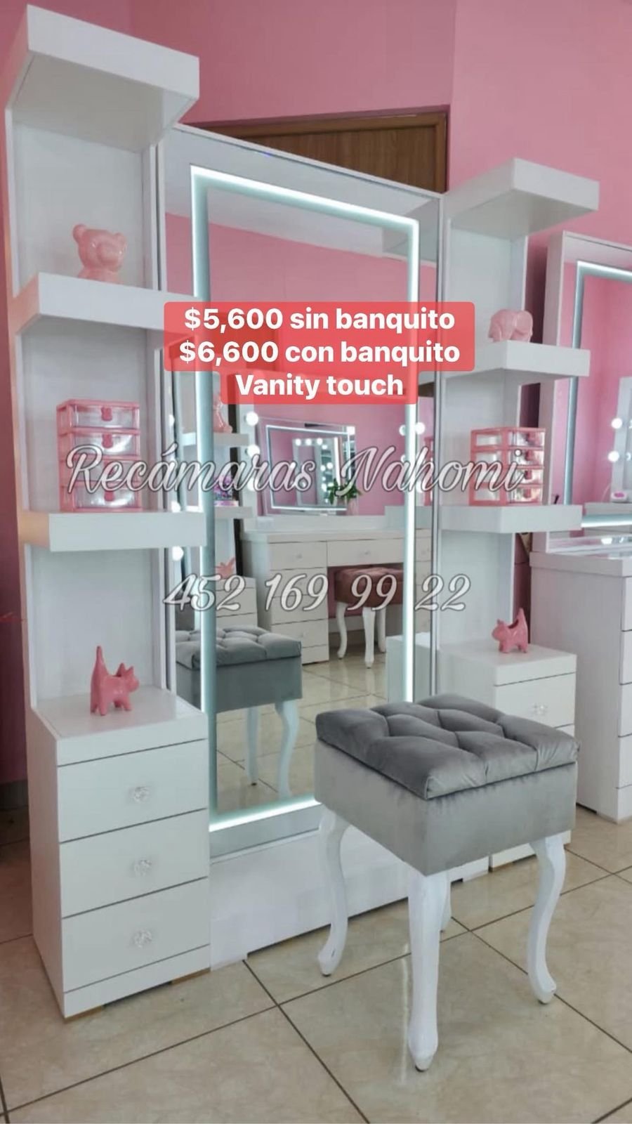 Tocador Blanco Vanity Touch con Espejo de Piso