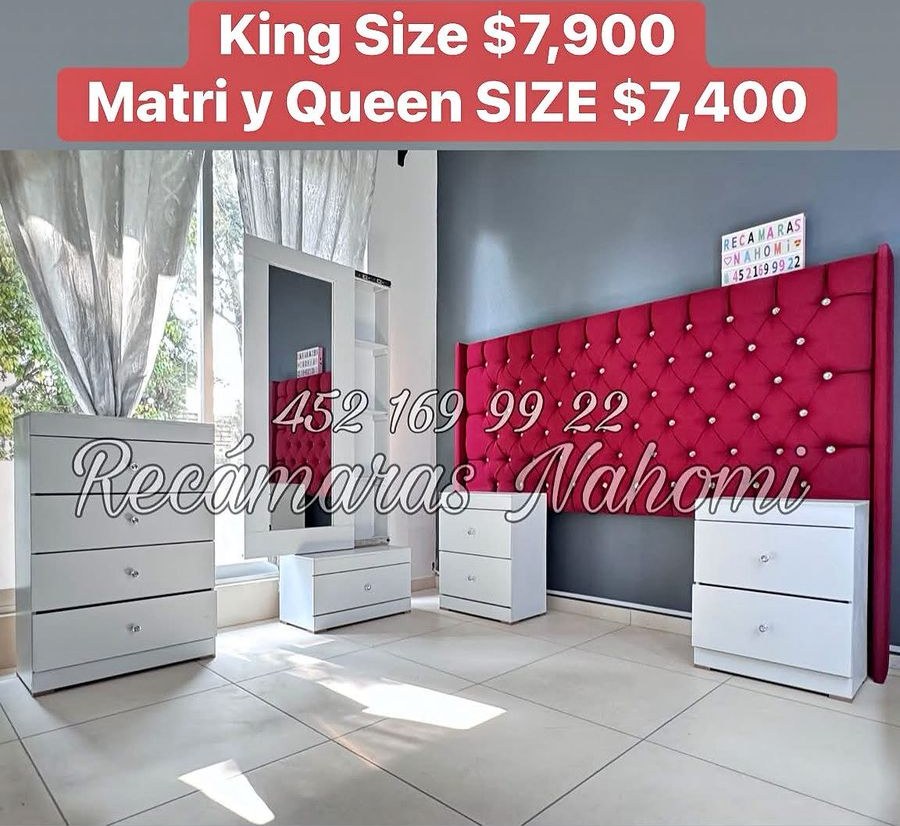 Recámara Capitonada Fucsia con Muebles Blancos